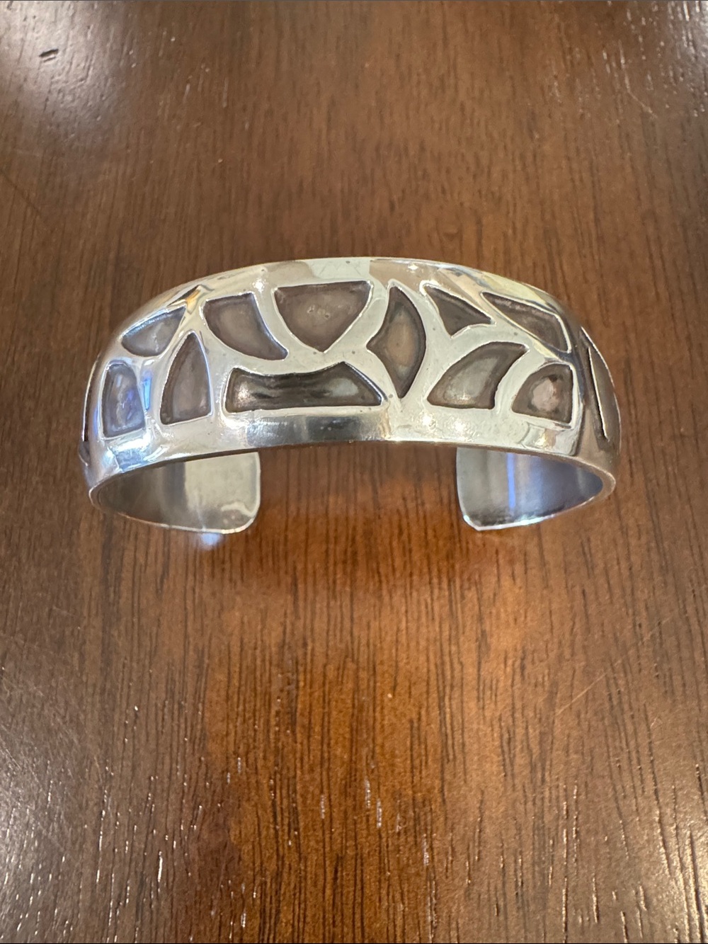 Sterling Silver Open Cuff Bracelet with Abstract Cutout Design